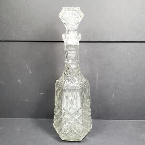 14" Vtg Libbey Cambridge Diamond Cut Glass Decanter Stopper Whiskey Bourbon